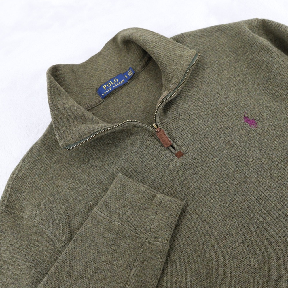 Polo Ralph Lauren Mens Large Olive Green 1/4 Zip Cotton Pullover Sweater L